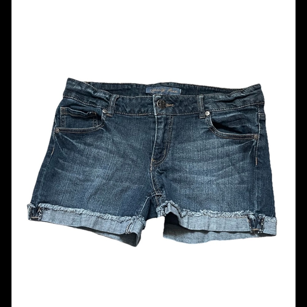 Celebrity Pink Distressed Cuffed Dark Wash Blue Jean Shorts Juniors 11